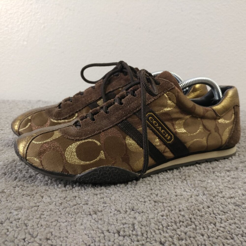 Coach Signature Logo Sneakers Womens Size 8 Shoes Brown Designer Low Top
